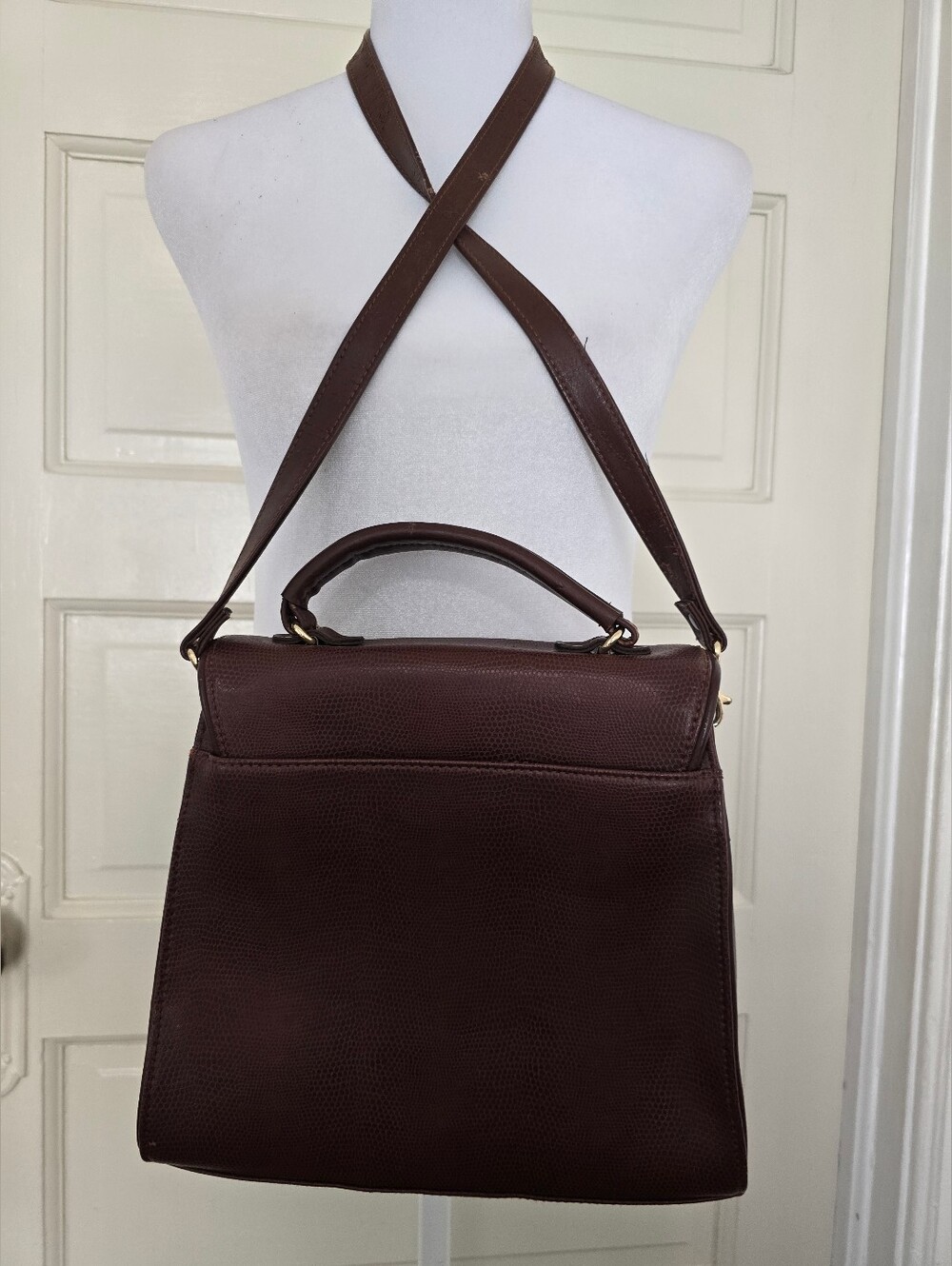 Vintage Liz Claiborne Classic Brown Leather Top-Handle Shoulder Bag - Picture 3 of 13